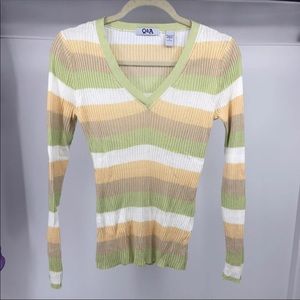 NEW Preppy Striped Thin V-neck Sweater L